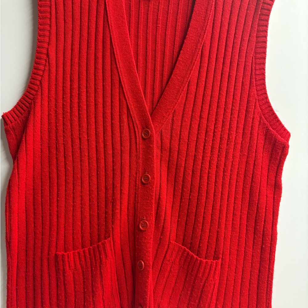 VTG 50-60s Carly Blake Vest Bright Red Sweater Grandma Acrylic Knit Vest 2X